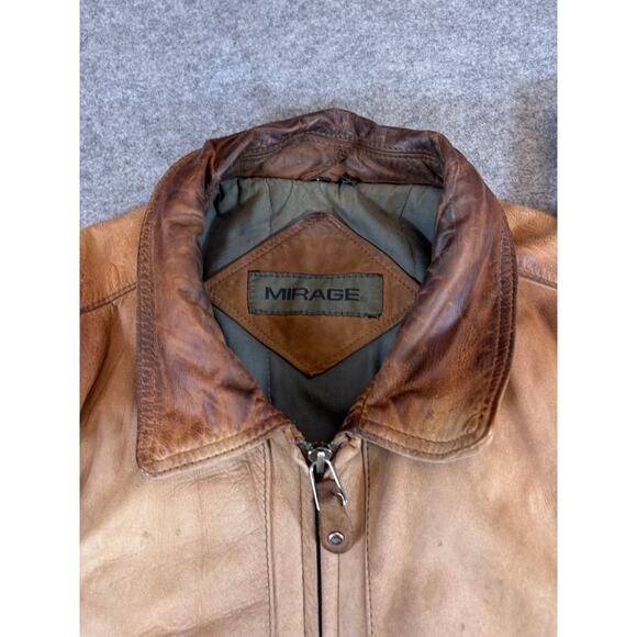 VTG Mirage Leather Aviator Bomber Jacket Mens Large Brown Zip Up Moto Streetwear - Picture 3 of 5